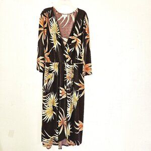 Misa Women's Plus Size 3X Faux Wrap Maxi Dress Bold Floral Brown Pink Print